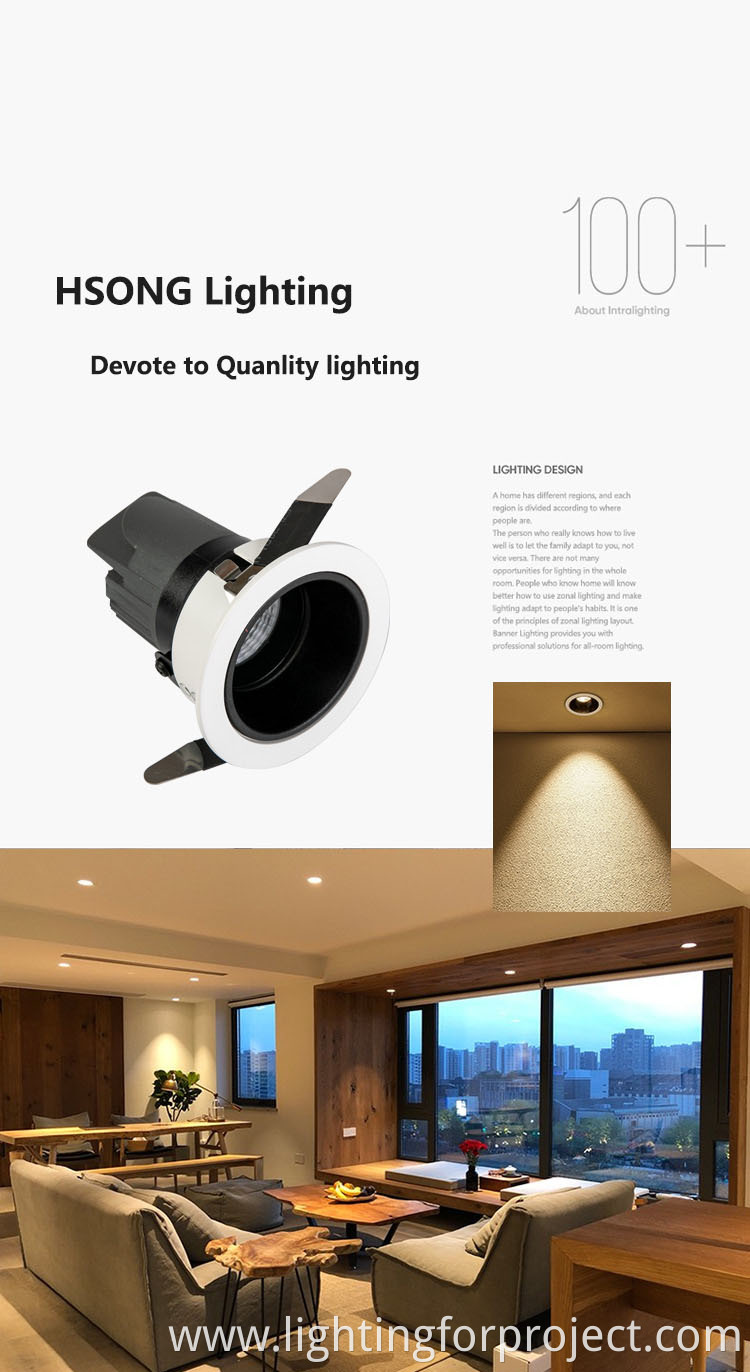 2022 HSONG Wall washer light Anti Glare Wash Wall Indoor Light 7W 12W Ceiling Adjustable Led Downlight